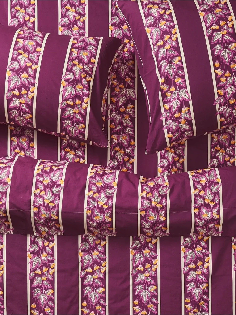 Sage and Clare Agata Mulberry Purple Floral Stripe Cotton Sheet Set - Never Used